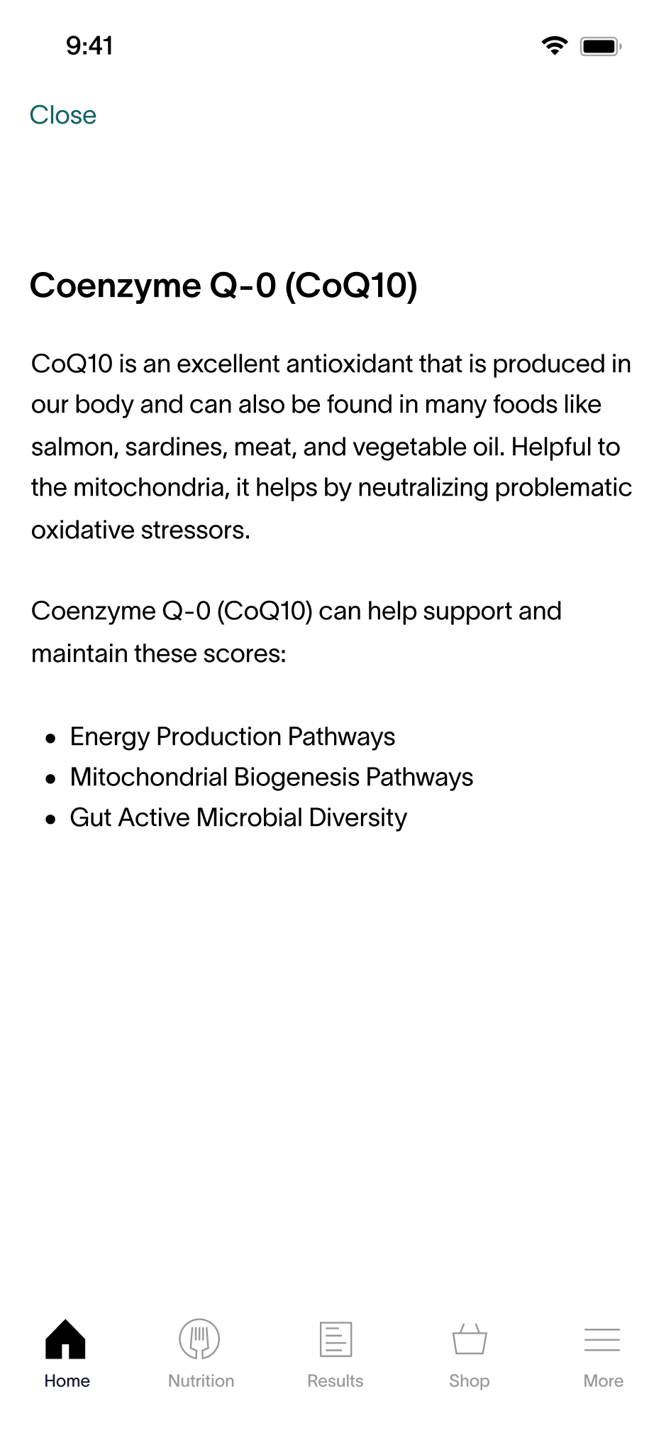 App Screen - Coenzyme Q-0 (CoQ10)