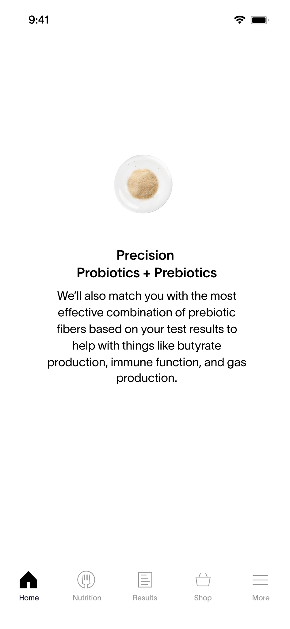 App Screen - Precision Probiotics + Prebiotics Recommendations