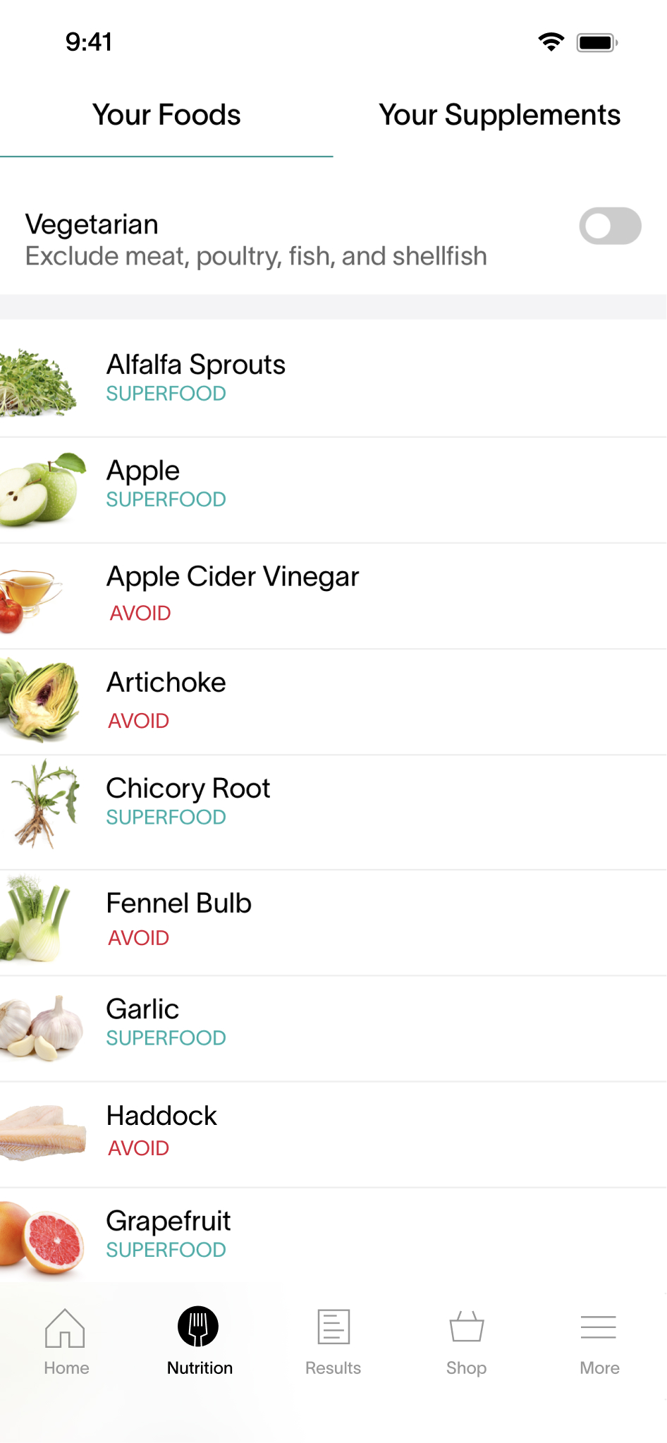 App Screen - Your Foods